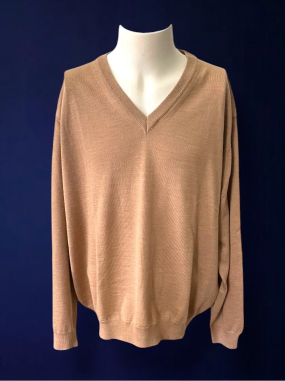 New! KINLOCH ANDERSON NEW SCOTLAND V-NECK TAN WOOL SWEATER SIZE XL